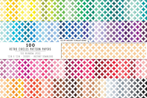 100 Retro Circle Pattern Digital Papers