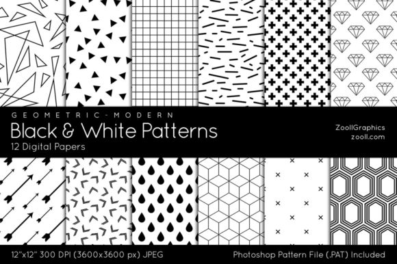Black and White Digital Papers Geometric