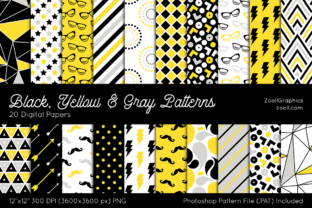 Black, Yellow Gray Digital Papers for Creative Projects