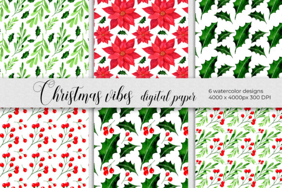 Christmas Digital Papers. Winter Plants