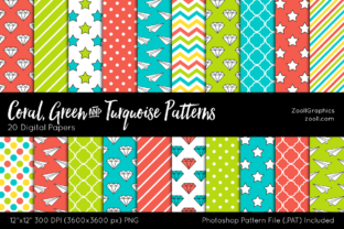 Coral, Green Turquoise Digital Papers for Creative Projects