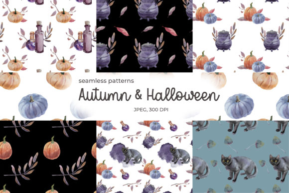 Embrace the Magic of Halloween and Autumn Watercolor Seamless Patterns