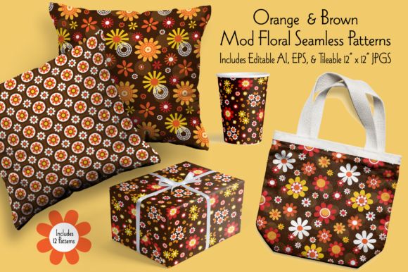 Orange Brown Mod Seamless Floral Pattern