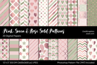 Pink Green Rose Gold Digital Papers
