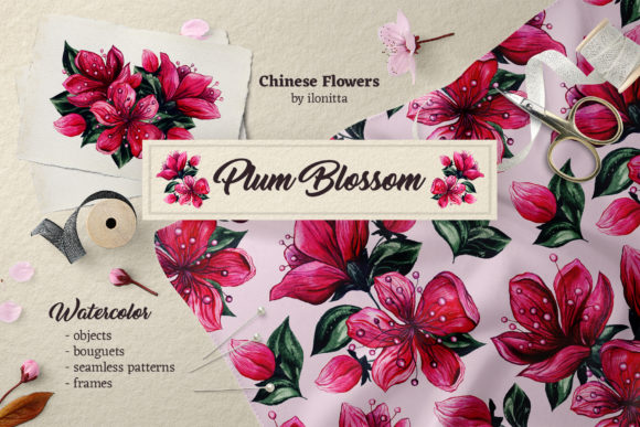 Plum Blossom Chinese Watercolor Flowers