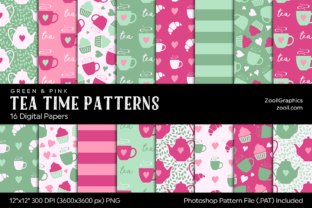 Tea Time Digital Papers Green Pink: A Versatile Design Resource for Creative Projects