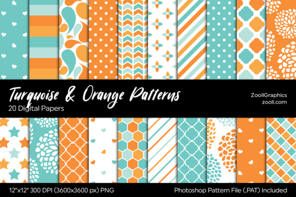 Turquoise and Orange Digital Papers